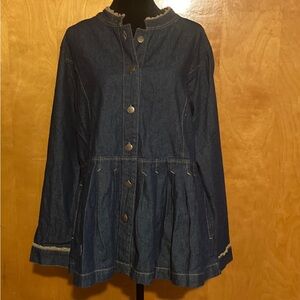 The Pyramid Collection Large Blue Denim Blouse with Copper Buttons
